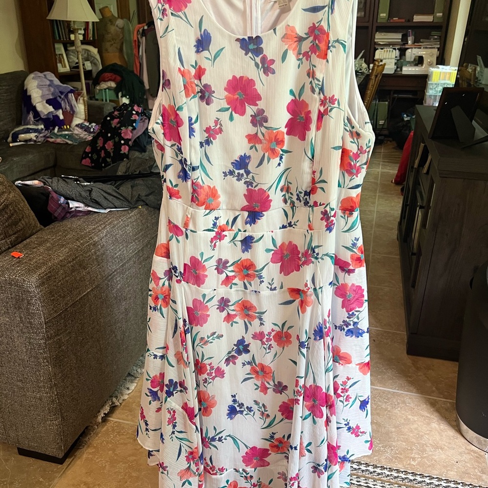 Calvin Klein White Maxi Dress with Pink & Purple Floral Print